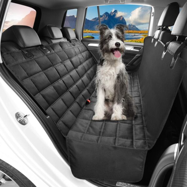 Hopidogie Dog Car Seat Cover 4-in-1, 100% Waterproof Dog Car Hammock for Car Back Seat, Scratchproof Nonslip Back Seat Cover for Dogs Machine Washable...