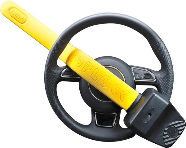 Stoplock Pro Elite Car Steering Wheel Lock HG 150-00 - Safe Secure Heavy Duty Anti-Theft Bar - Universal Fit - Includes 2 Keys and Carry Bag, Black/Yellow,...