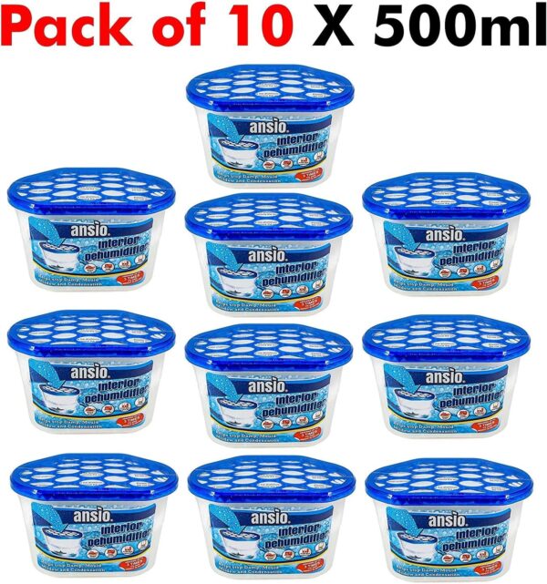 ANSIO Dehumidifier 500ml Pack of 10 Condensation Remover Moisture Absorber Dehumidifiers for Damp, Mould, Moisture in Home, Kitchen, Wardrobe, Bedroom,...